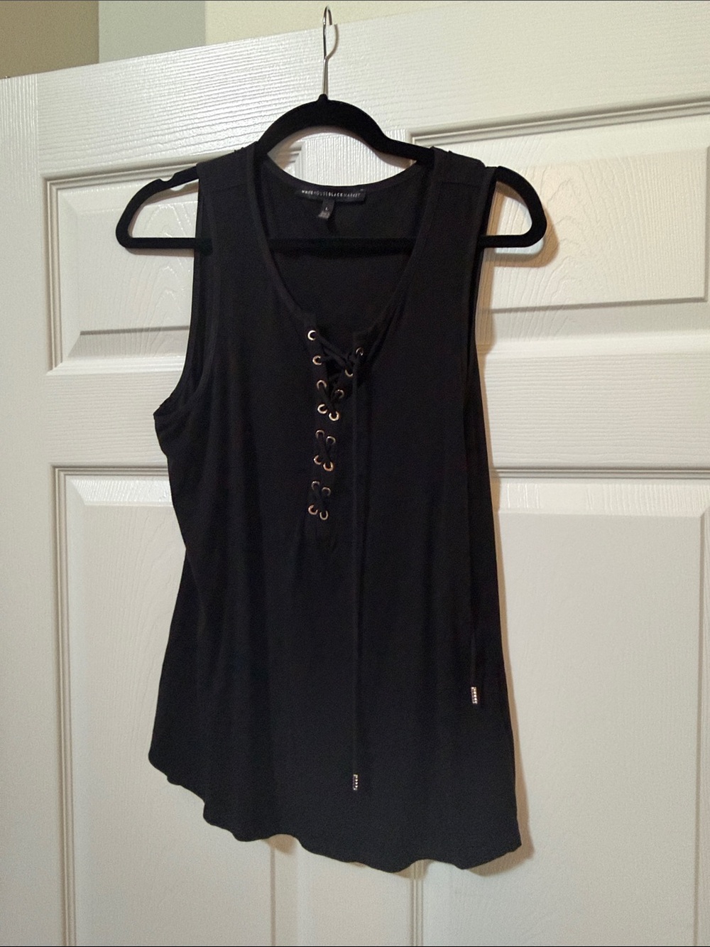 White House Black Market Black Lace-Up V-Neck Tank Top - Size Large
